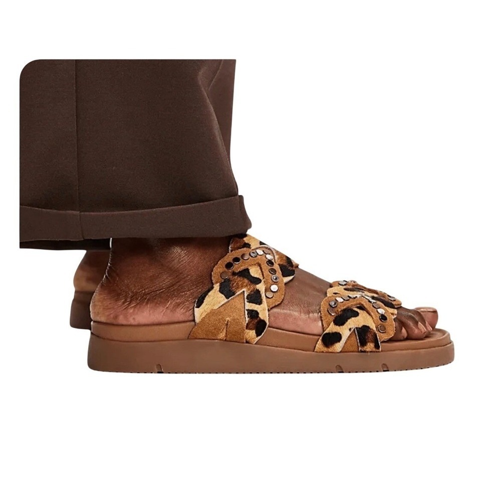 Free People Women's Leo Hair Hide Sandals Leopard Print Studded Brown 10 NWOB